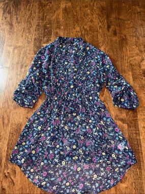 Weavers Navy Floral Pintuck Tunic Dress